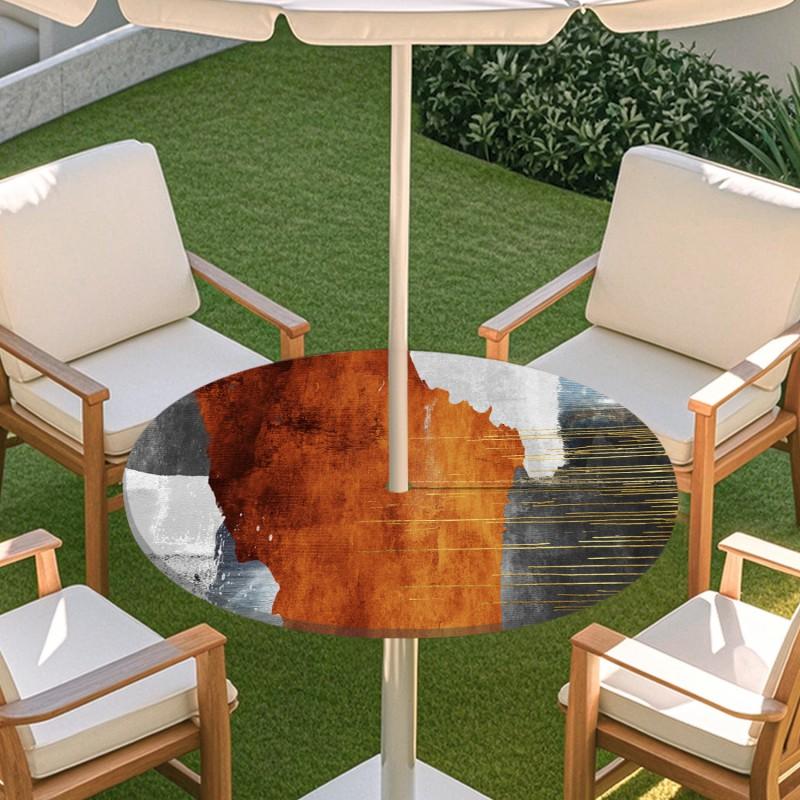 Outdoor Round Table Cover With Umbrella Hole Elastic Edge Waterproof Patio Dining Tablecloth Garden Terrace