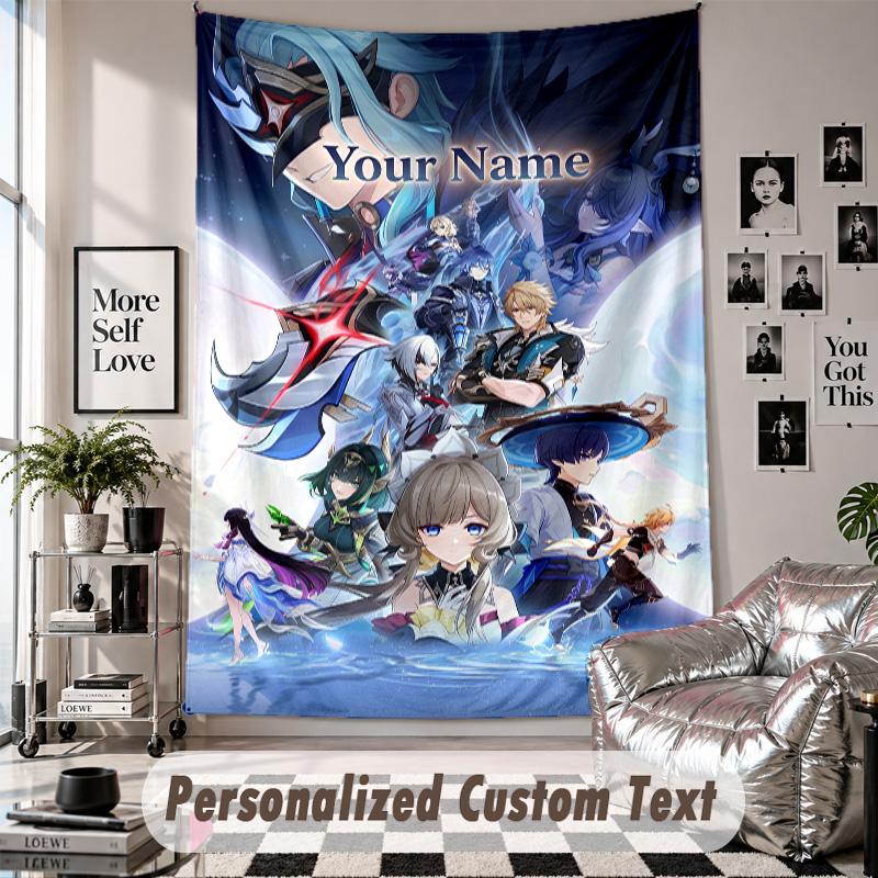 Custom Tapestry Wall Hanging, Genshin Impact Personalized Name Text Home Wall Decor
