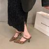 European and American Leopard Print Fine Heel Bag Head Slippers Women 2024 Summer New Wear Sexy High Heel Slippers Women