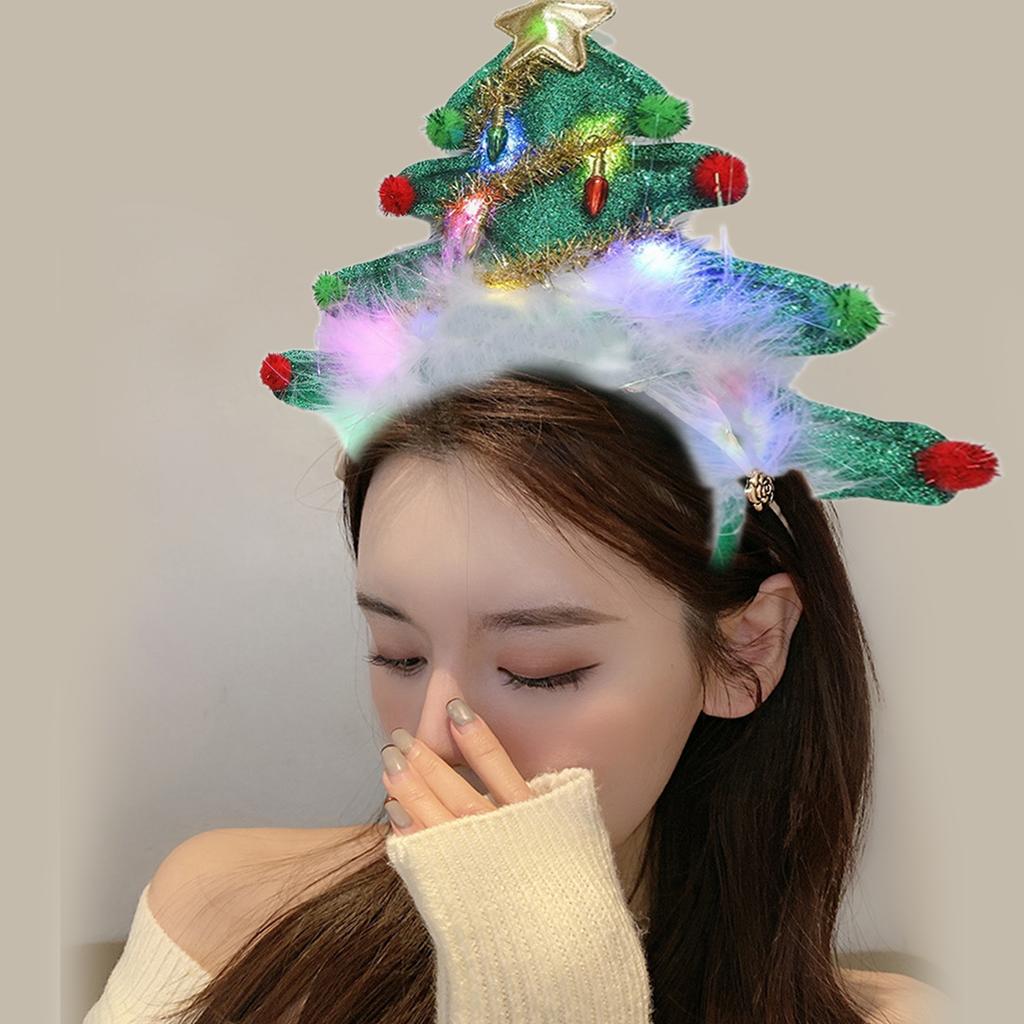 Christmas Tree Headband with LED Lights Festive Party Hair Accessory for Adults and Kids Costume Cosplay Props
