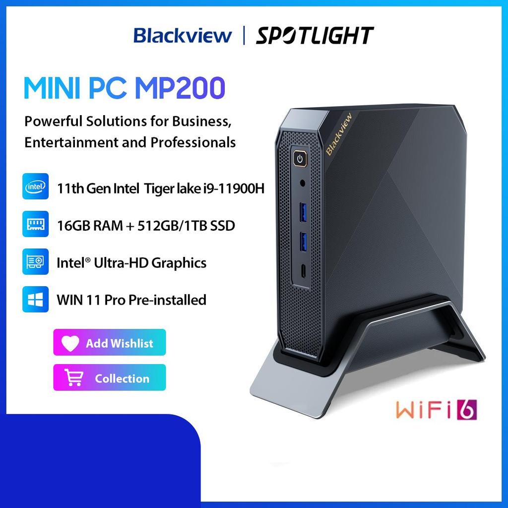 Blackview Мини-ПК MP200 Настольный компьютер Intel 11-го поколения I9-11900H до 4,9 ГГц, 16 ГБ DDR4, 512 ГБ/1 ТБ SSD, Windows 11 Pro, Wi-Fi 6, 4K DH ПК