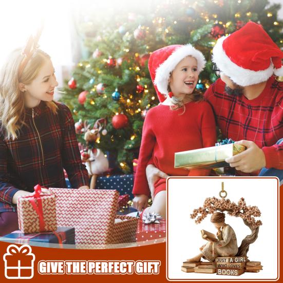 Просто девушка, которая любит книги, Рождественское украшение 2D плоский акрил, для любителей чтения, подвесное