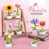 Kids Building Blocks Flower Pot Series Simulation Pink Rose Peony Bonsai Plant Educational Toy Bricks