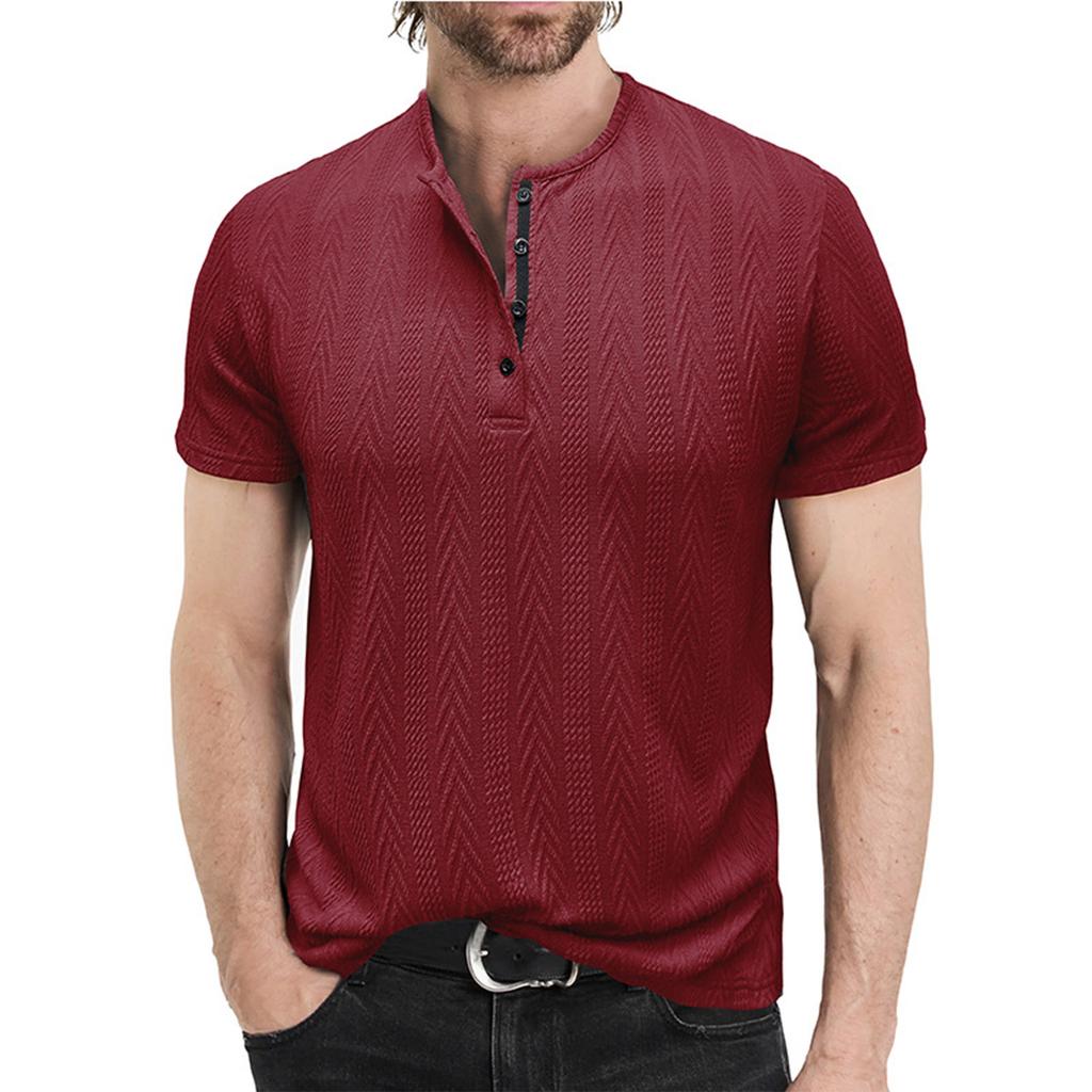Men's Short Sleeved Shirt Men's 4-button T-shirt Casual Top
