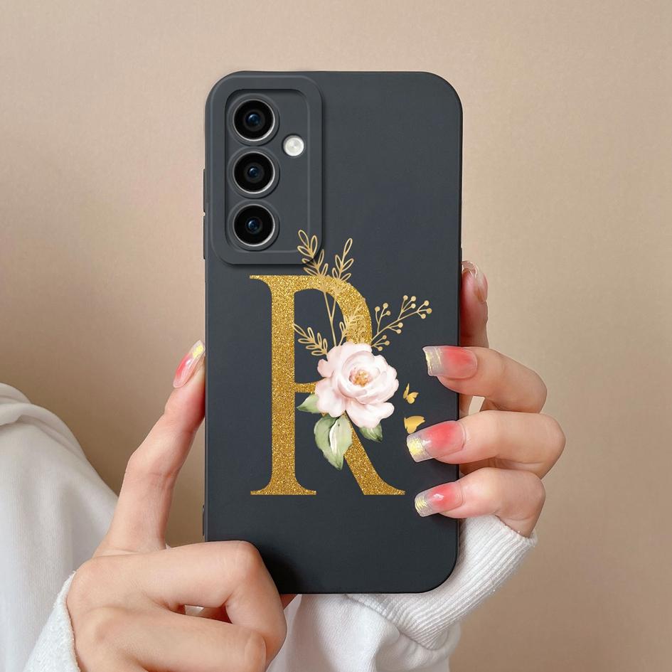 For Samsung Galaxy A35 F15 S24+ A15 S24 Ultra M15 A55 Back Cover Popular Flower Letters Cases Screen Protector Anti Drop Luxury Phone Bags For Samsung