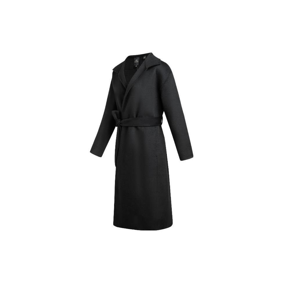 Armani Exchange Solid Color Waist Tie Coat Women coats Black 6RYL22-YN4PZ-1200