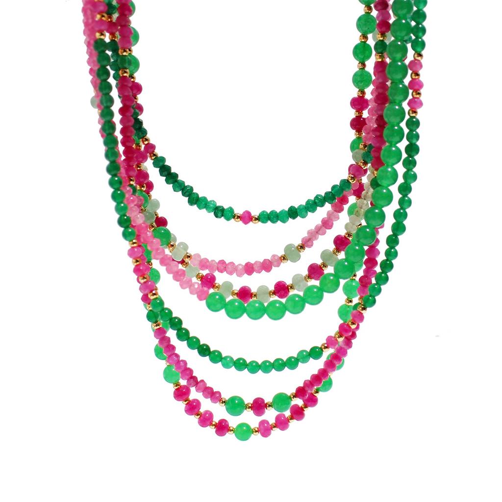 Легкий роскошный ювелирный дизайн, розовое и зеленое ожерелье из натурального камня с бусинами, изысканная цепочка на ключицу 742