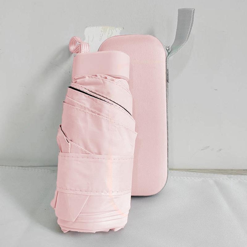 Мини-зонт от солнца, зонт с 6 костями для солнечных и дождливых дней, удобный для путешествий на открытом воздухе и зонт с карманом для хранения