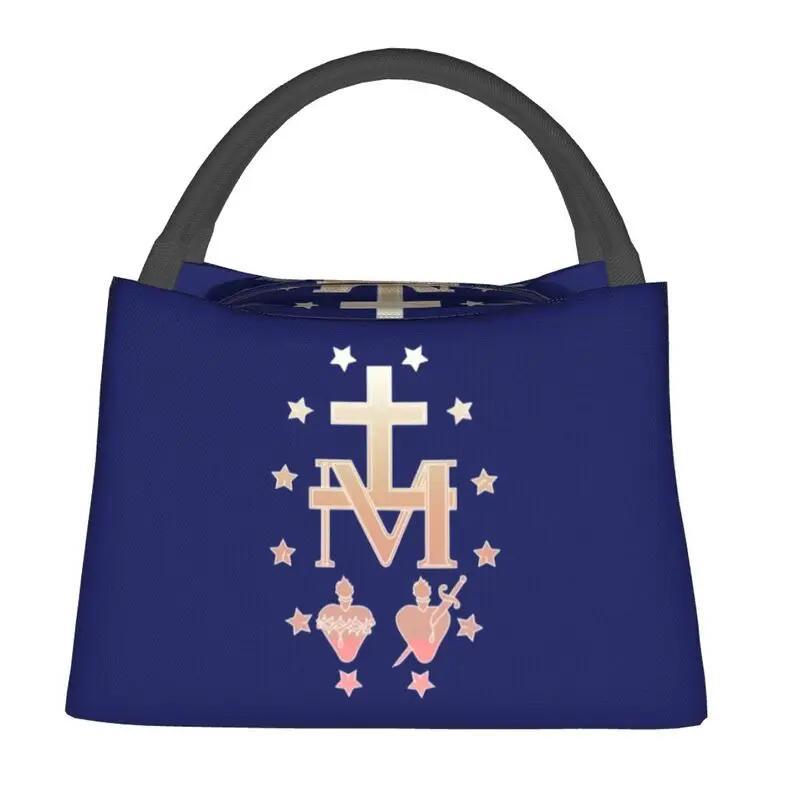 Ave Maria Монограмма Термоизолированная Сумка для Ланча Женская Католическая Иисус Портативная Сумка-Тоут для Кемпинга Путешествий Хранения Еды Ланч-бокс