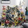 Wolf Abstract Print Flannel Blanket, High quality Comfortable for All Seasons, Home Decor, Warmth and Comfort, Perfect for Christmas Gifts144