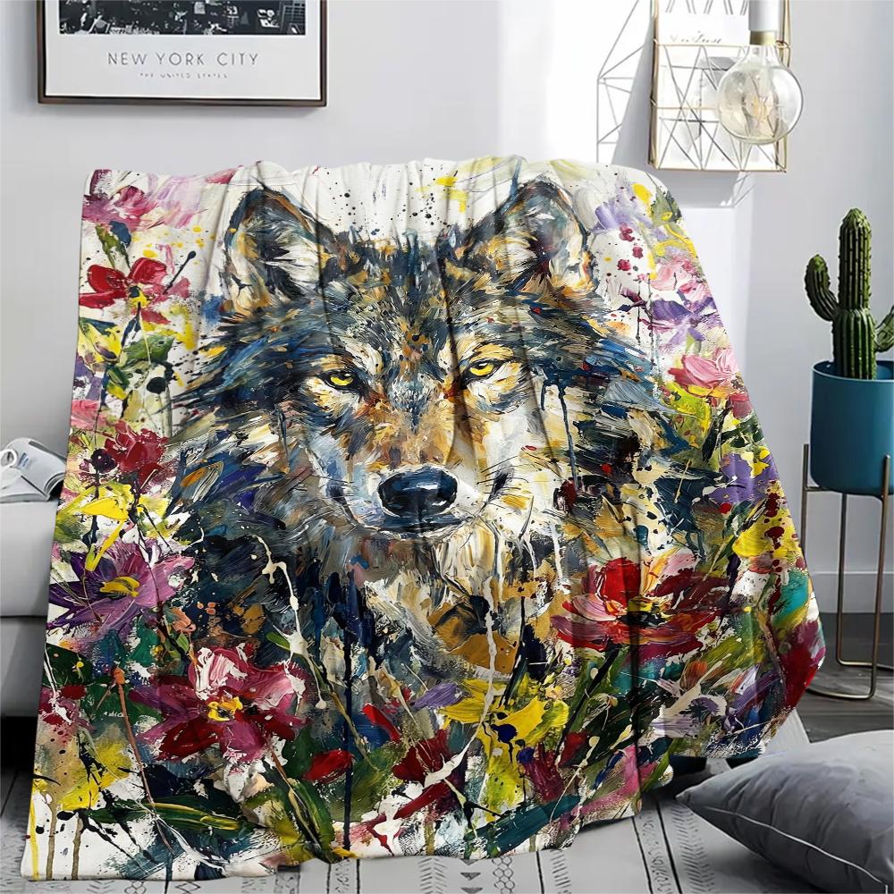 Wolf Abstract Print Flannel Blanket, High quality Comfortable for All Seasons, Home Decor, Warmth and Comfort, Perfect for Christmas Gifts144