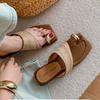 Slippers Women's Outer Wear Summer New Models Jue Jue Zi Foreign Style One-word Drag Thick Heel Straw Weaving Retro Foot Pinch Versatile Sandals Tide
