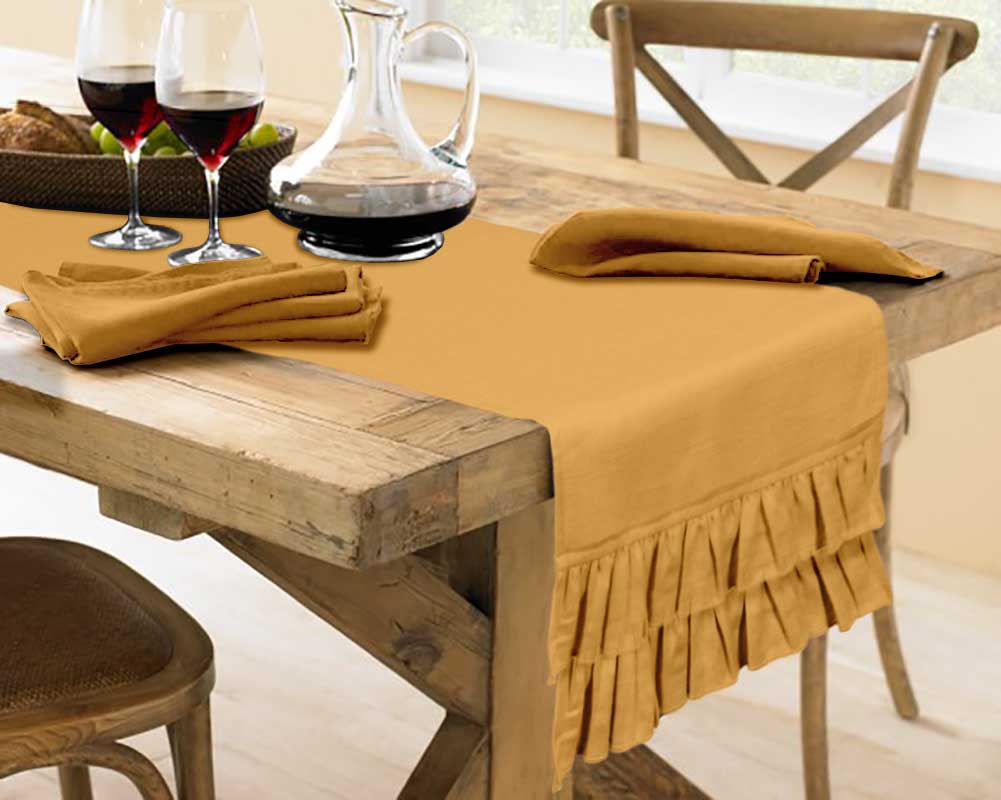 Vargottam Розовый домашний декор, стильная свадебная вечеринка, праздничный декор для сервировки стола, сплошная дорожка для стола с двойной оборкой - 14 x 108