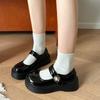 Black Muffin Platform Small Leather Shoes Women's 2025 Summer New Retro French Heightening Skirt Mary Jane Single Shoes
