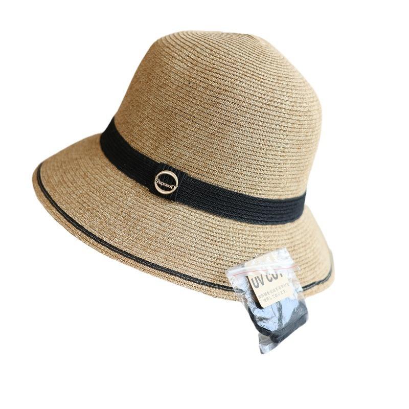 Spring and summer contrasting colors small standard thin braided straw hat sun protection leisure beach versatile fisherman basin hat woman