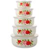 5 Pcs Enamel Covered Salad Mixing Bowl Bowls with Lid Portable Food Containers for Soup Noodles Kitchen Storage Bowl Set