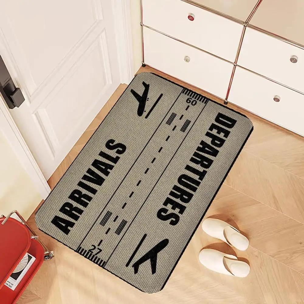 Arrival and Departure Flight Airport Door Mat Washable Non-Slip Living Room Sofa Chairs Area Mat Kitchen Doormat Area Rug