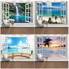 Waterfall Evening Beach Coconut Palm Tree Nature Landscape Garden Wall Hanging Home Room Decoration Window Ocean View Tapestry