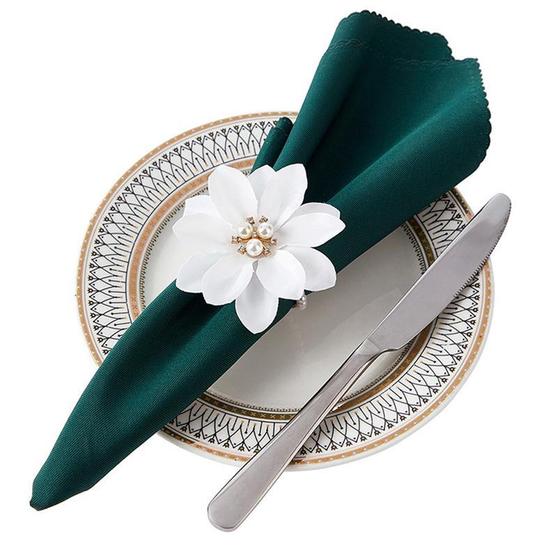 6 шт./комплект Кольца для салфеток - Держатели для салфеток в виде цветов, Белые кольца для салфеток с цветочными бусинами для украшения свадебного обеденного стола, Банкета