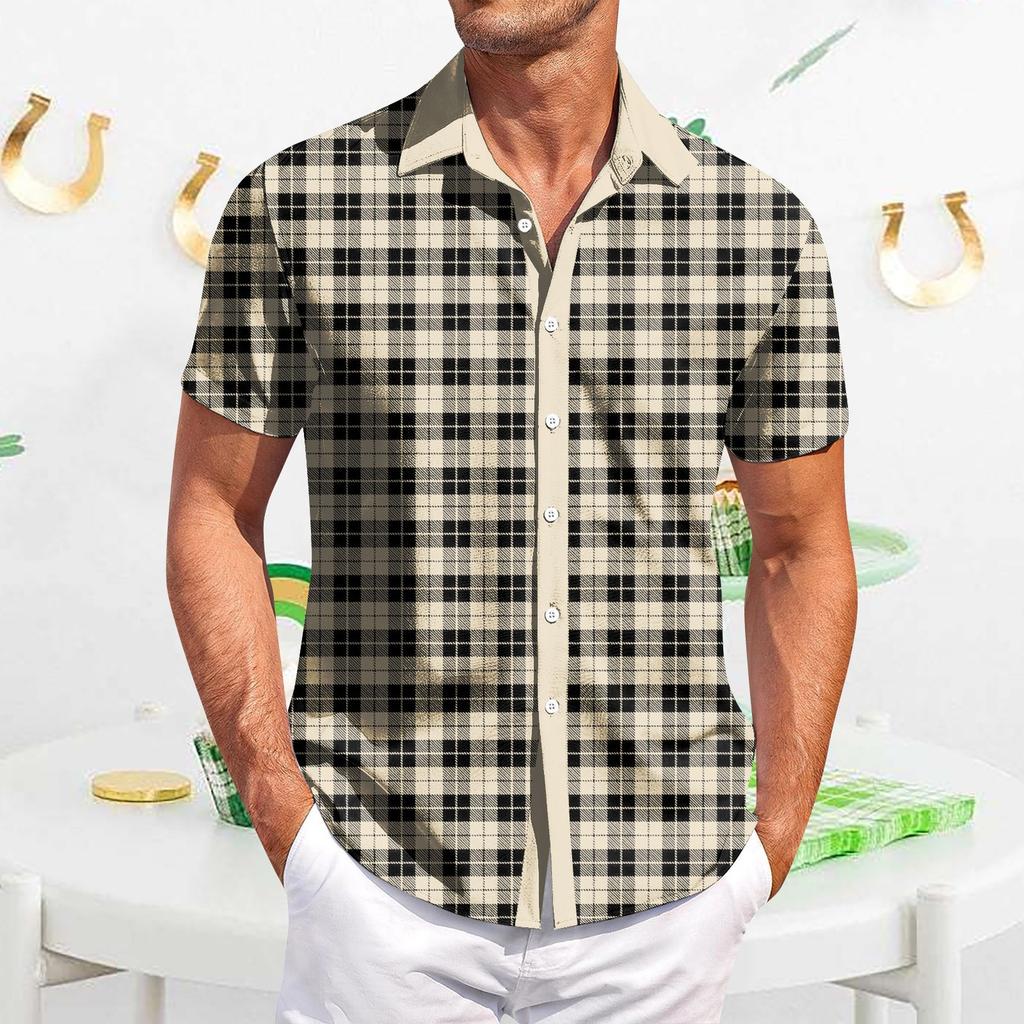 Мужская повседневная рубашка с короткими рукавами, облегающая, стильная, с гавайским принтом