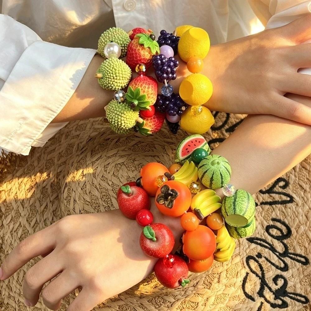 Resin Fruit Beaded Bracelet Colorful Beaded Bracelet Unique Exaggerated Bracelet Women
