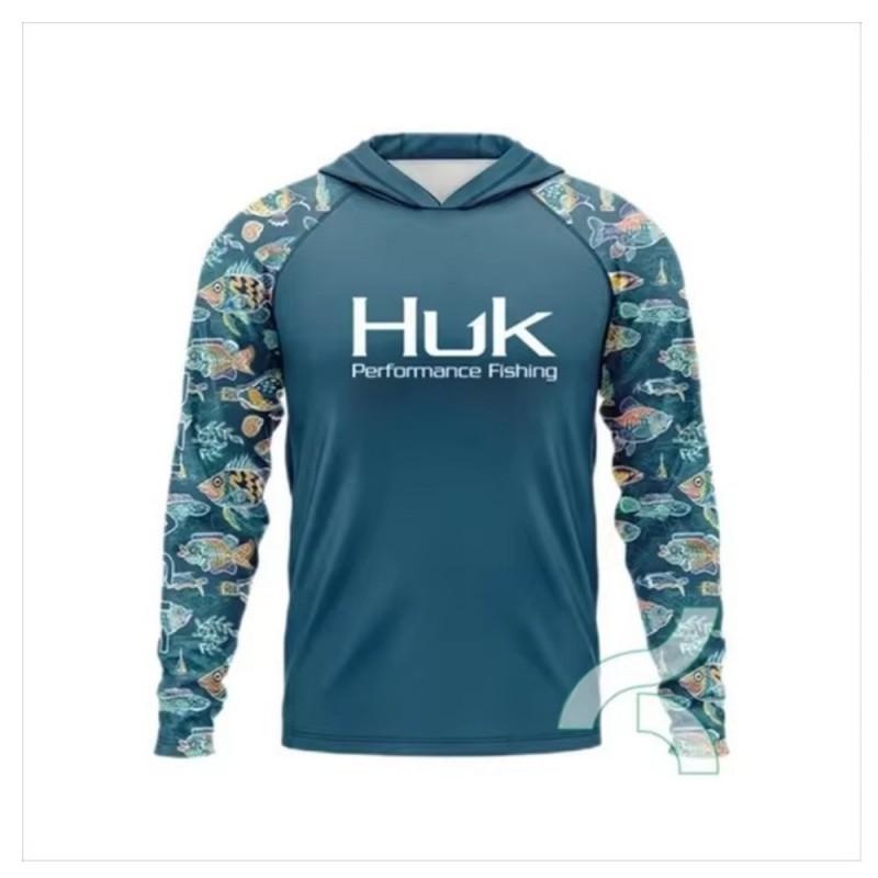 Mens Quick-Dry UV Protection Hooded Fishing Long Sleeve Shirt Summer Breathable Outdoor Sportswear Angling