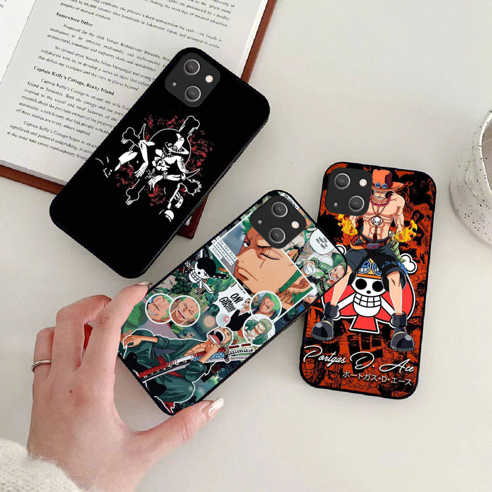 KK-38 One Piece Ace Soft Black Case for iPhone XR 14 15 11 12 13 6 7 8 X XS Pro Max Samsung S22 S23 S21 S24 FE Ultra S8 Plus