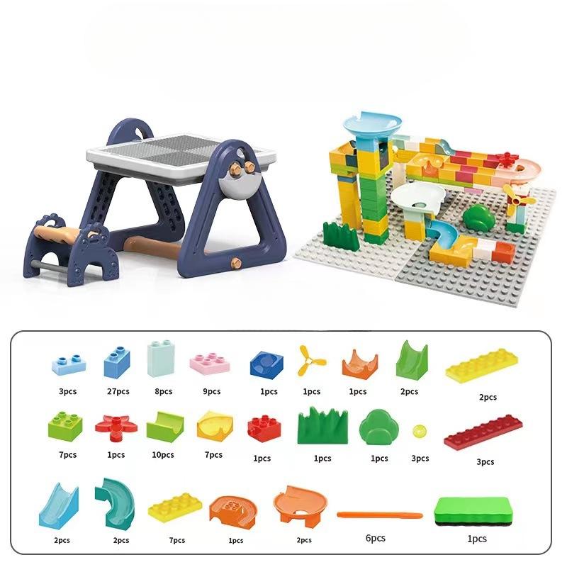 Детский набор стульев, обучающий треугольный стол, строительные блоки из крупных частиц и труб, стол для строительства, который можно зафиксировать и сложить