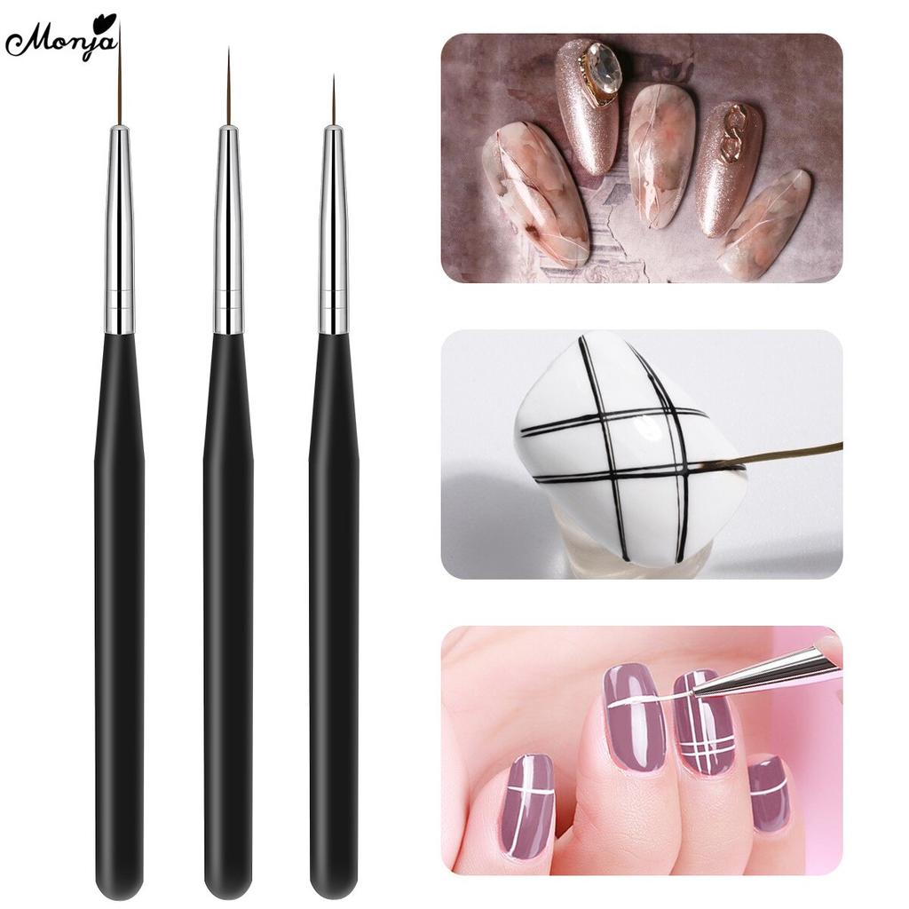 monja 3 шт./компл. кисти для ногтей, французские полоски, линии, лайнер, узор, салон, сделай сам, кисточка для рисования, ручка, инструмент для дизайна маникюра