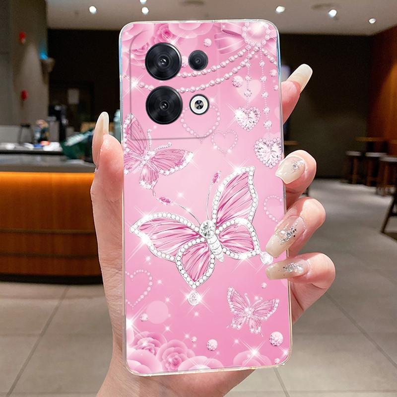 Phone Case For OPPO Reno8 Pro Plus 5G 8 Pro+ Flower Butterfly Cases oppo Reno 8 Pro 5G Transparent Soft Silicone TPU Back Cover