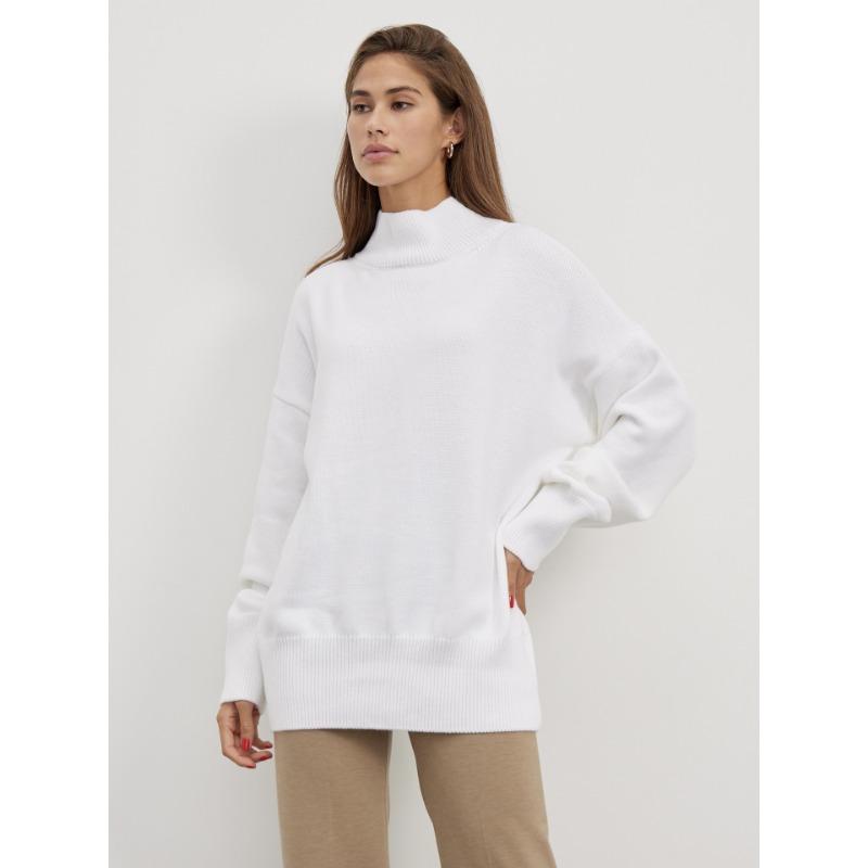 DAFIFY Women's Fashion Casual Fall Winter Solid Color Print Long Sleeve High Neck Sweaters