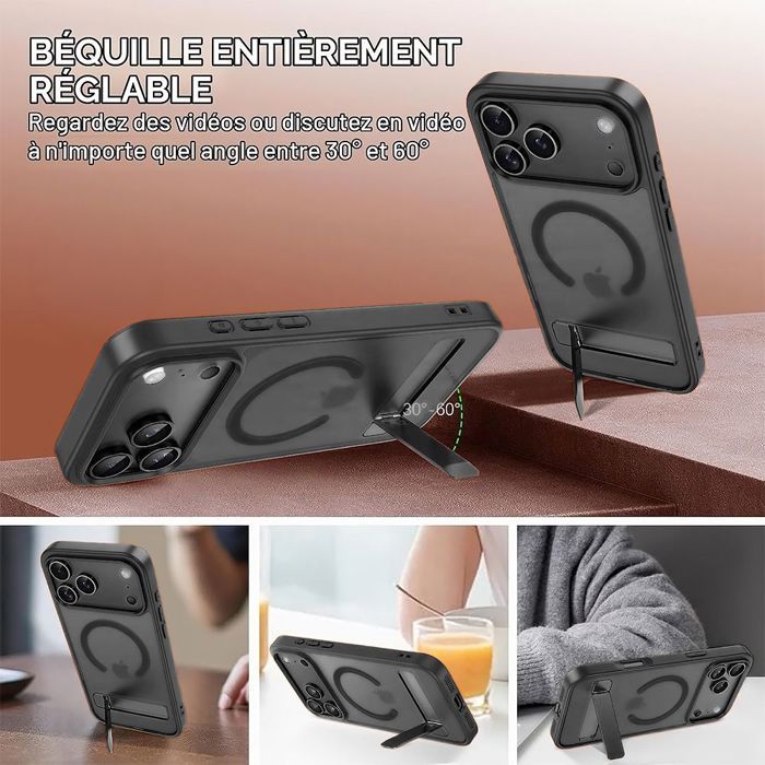 Coque + 2 Verres Trempés pour iPhone 18 Pro Max, Antichoc avec Cercle Magnétique et Support - Noir