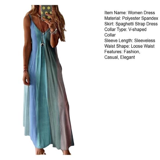 Женские бретельки-спагетти длинные платья с градиентом летнее повседневное струящееся макси-платье с V-образным вырезом свободный пляжный сарафан