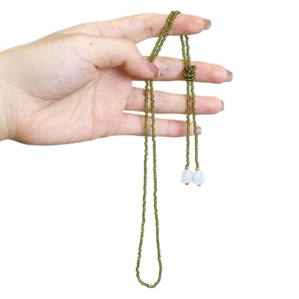 New Lily of The Valley Beads Necklace Pearl Green Sweater Chains Crystal Collar Choker Women