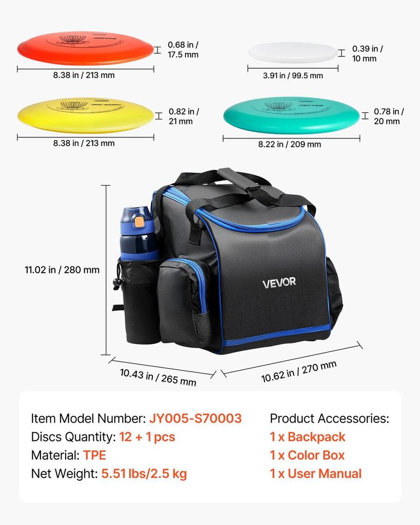Disc Golf Set, 12 PCS Flying Discs for Beginners, Disc Golf Starter Set, with Putter, Mid-Range, Driver, Including Mini Marker, Portable Backpack, for