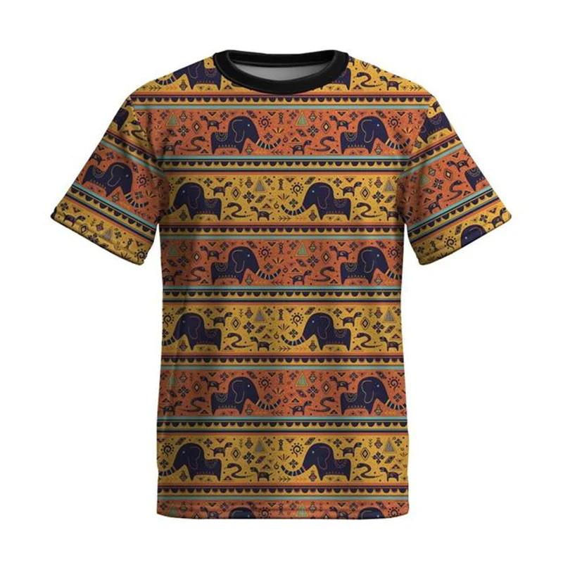 African Tribal Men's and Women's T-shirts, Ethnic Style 3D Printed Short Sleeved Shirts, Summer Clothing
