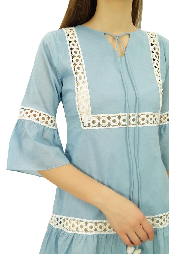 Bimba Летнее короткое платье в стиле бохо с рюшами и рукавами, мини-платье в стиле бохо, шикарный пляж