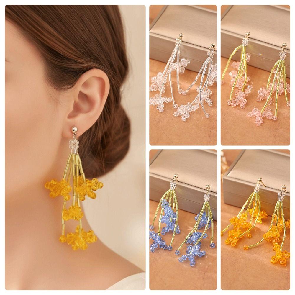 Fresh Pastoral Holiday Style Earrings Crystal Flower Beaded Floral Earrings Beaded Earrings Women