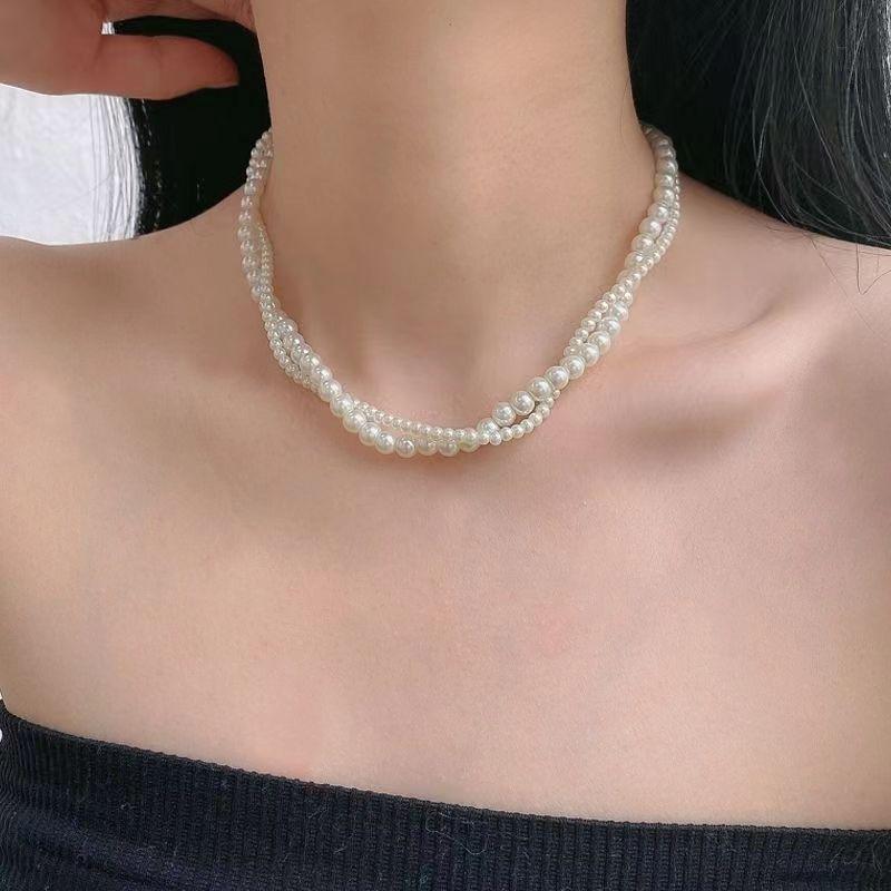 Summer Pearl Double Layer Heart Necklace - Women's Luxurious Layered Clavicle Chain Choker