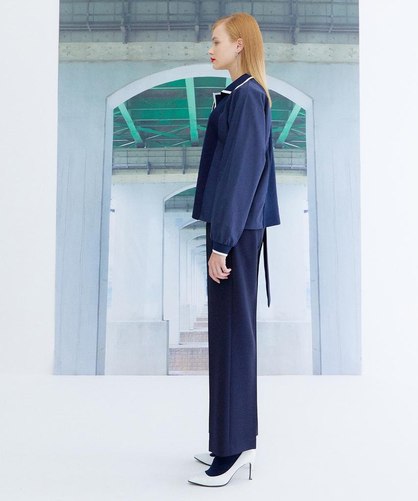 THE STUDIO K Pique Long Sleeve Top_Navy