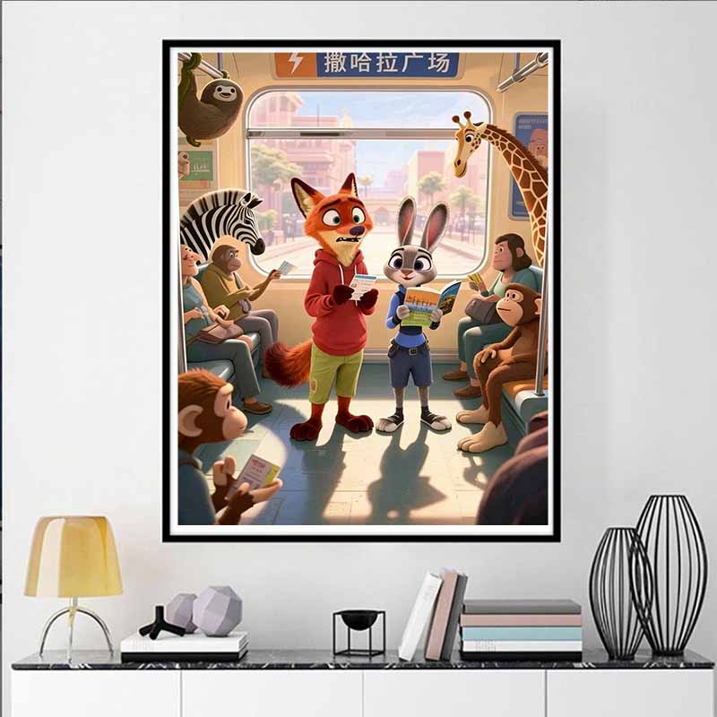 Disney 5D DIY Алмазная живопись Зверополис Фан-арт Иллюстрация Полный круг Алмазная мозаика Мультяшная Вышивка крестом Произведение искусства для украшения дома
