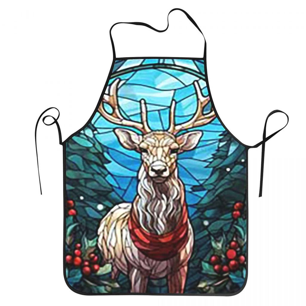 Christmas Reindeer With Red Berries Holly Print Aprons Chef Cuisine Tablier Bib Kitchen Cleaning Pinafore for Women Men Painting