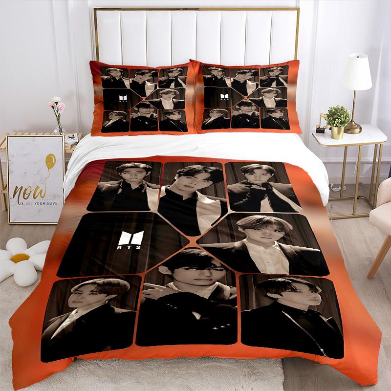 Vivid Bts Moments Print 3Pcs Bedding Set,Duvet Cover with 2 Bedro,Pillowcase Home Birthday Gift