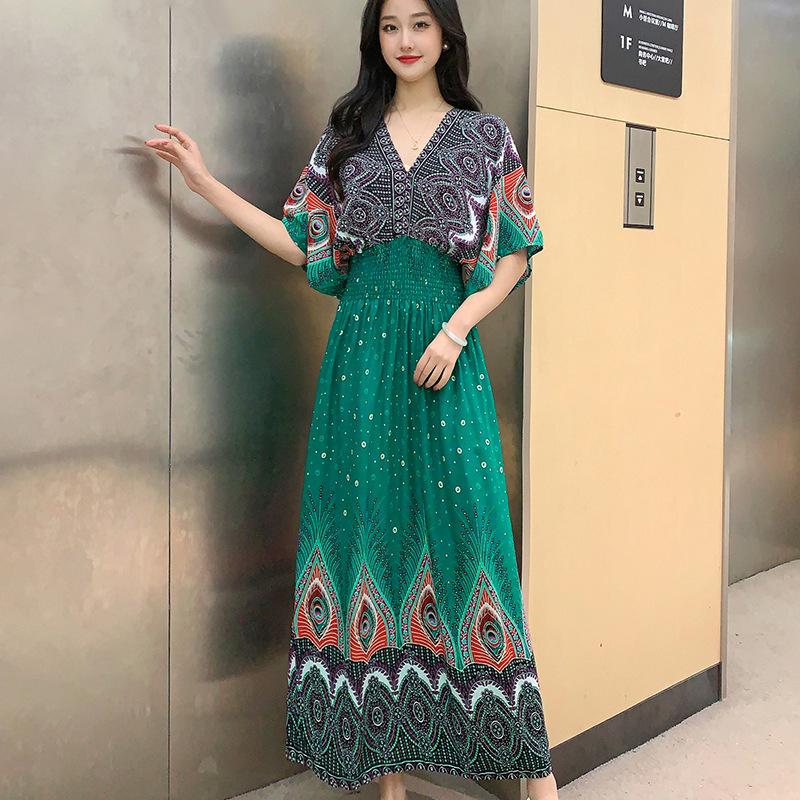 Женское повседневное платье с цветочным принтом и V-образным вырезом, неровный тон, повседневное, с круглым вырезом, длинное