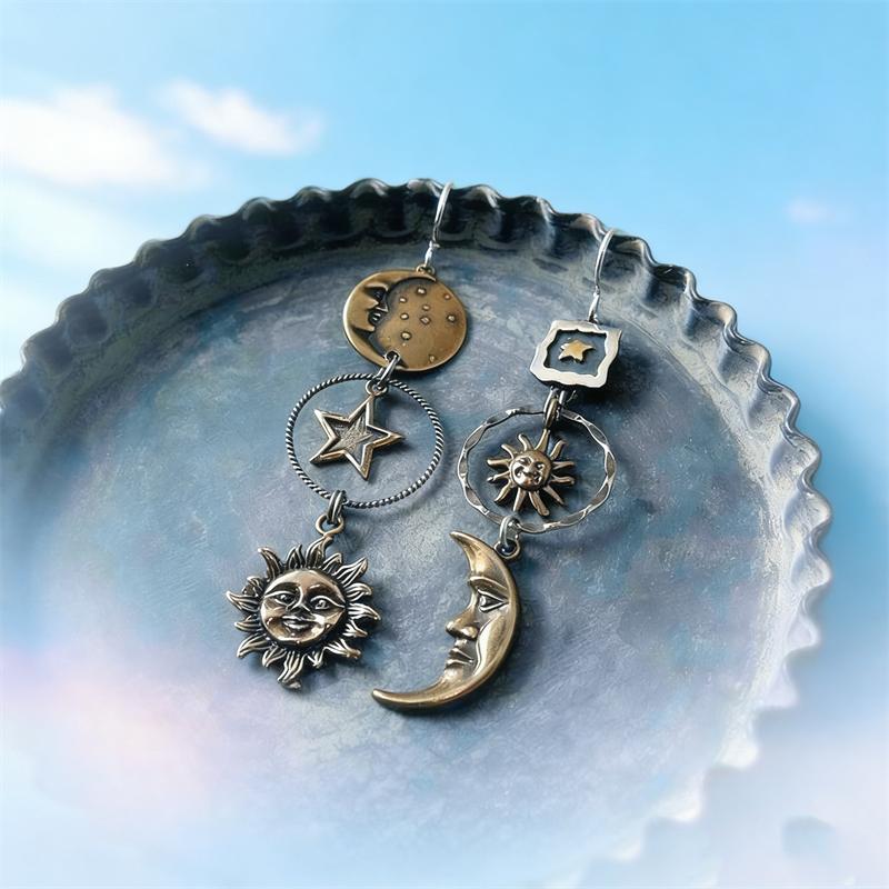 Винтажные серьги-подвески Free People с лицом, солнцем и луной, женский креативный дизайн, асимметричные серьги, праздничная ретро-бижутерия