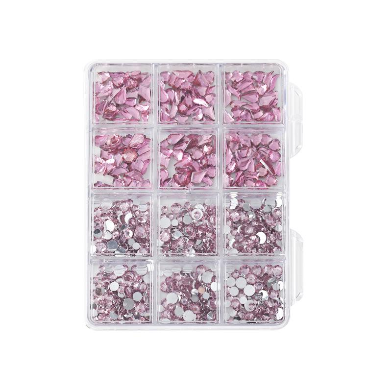 Nail Art Irregular Resin & Colored Rhinestones Set - Flatback, 12 Grids of Mixed Clear Diamonds