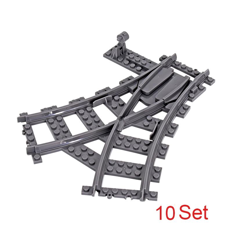 MOC городской поезд, железнодорожный переезд, гибкие рельсы, раздвоенные прямые изогнутые рельсы, переключатель, строительные блоки, кирпичи, креативные игрушки «сделай сам»