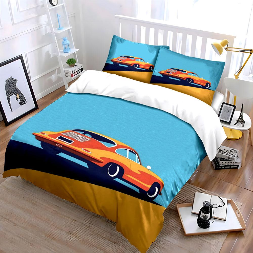 Yellow and orange car. Bedding sets Duvet cover sets Duvet covers Pillowcases(1*Duvet Cover 2*Pillowcases without duvet insert)