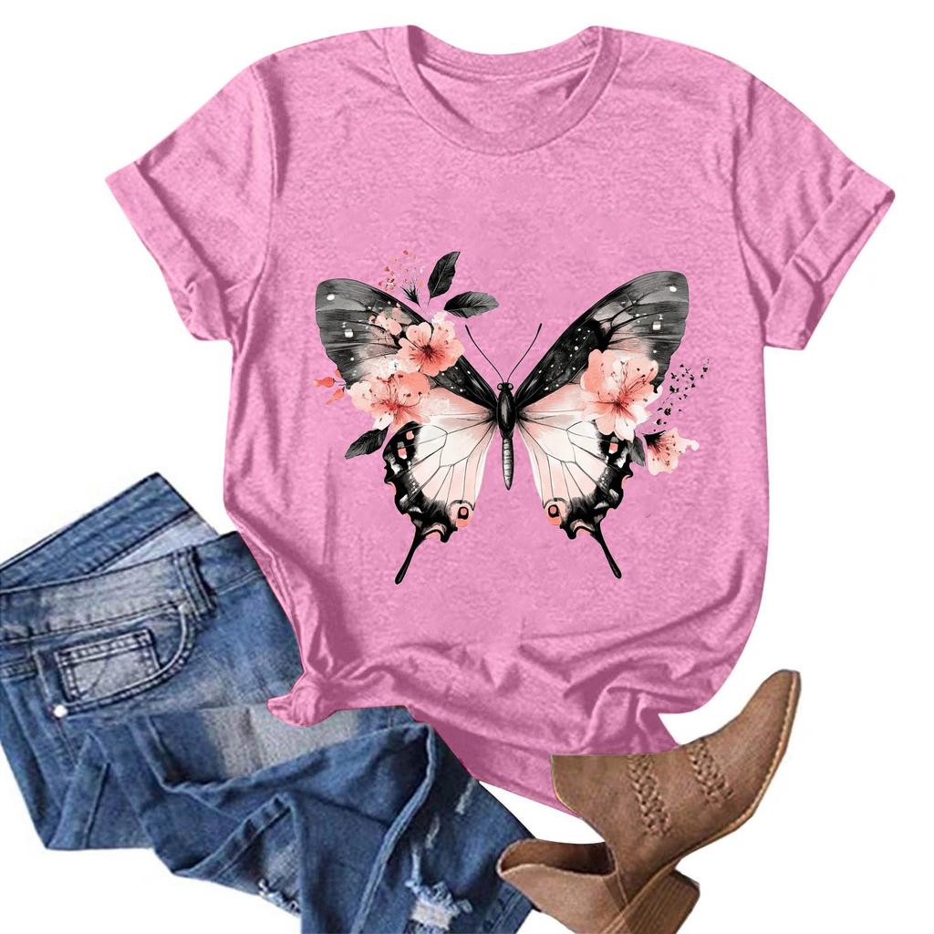 Женская модная повседневная футболка с круглым вырезом и принтом, пуловер с короткими рукавами, топ