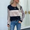 Fashionable and Casual Temperament Autumn Loose Tops Leopard Splicing Long-sleeved T-shirt Female